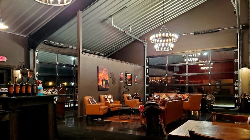 Rustic lounge interior at 290 Wine Trail pet friendly stay.